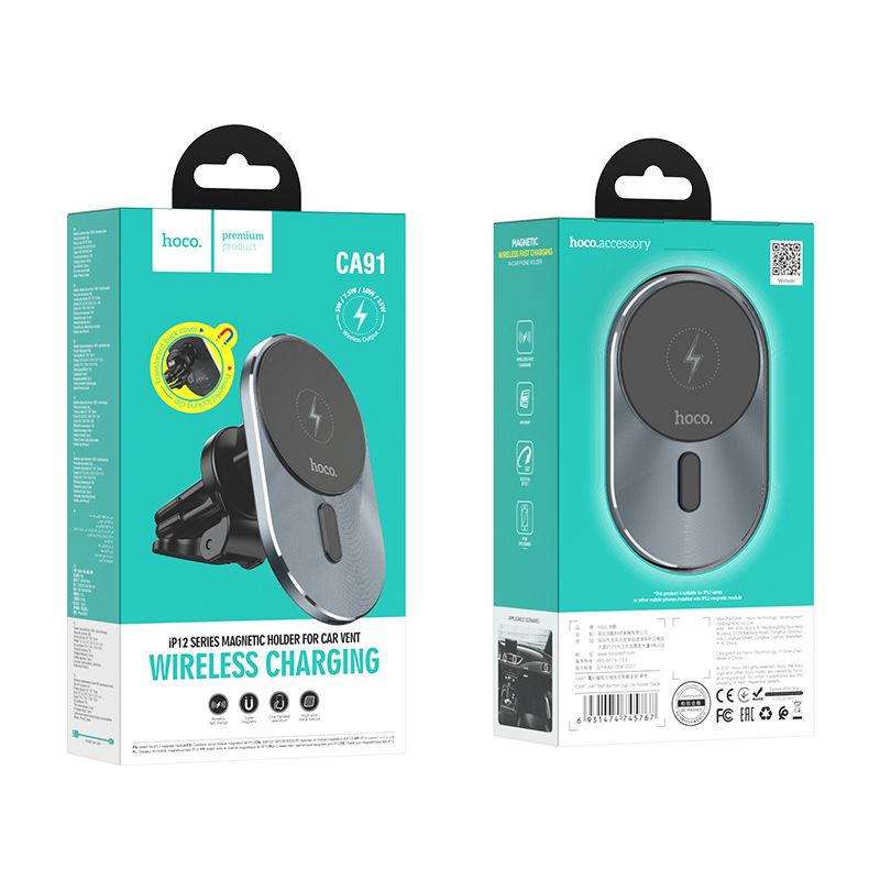 Chargeur Auto Sans Fil HOCO CA91, 15W, 1.67A, Noir