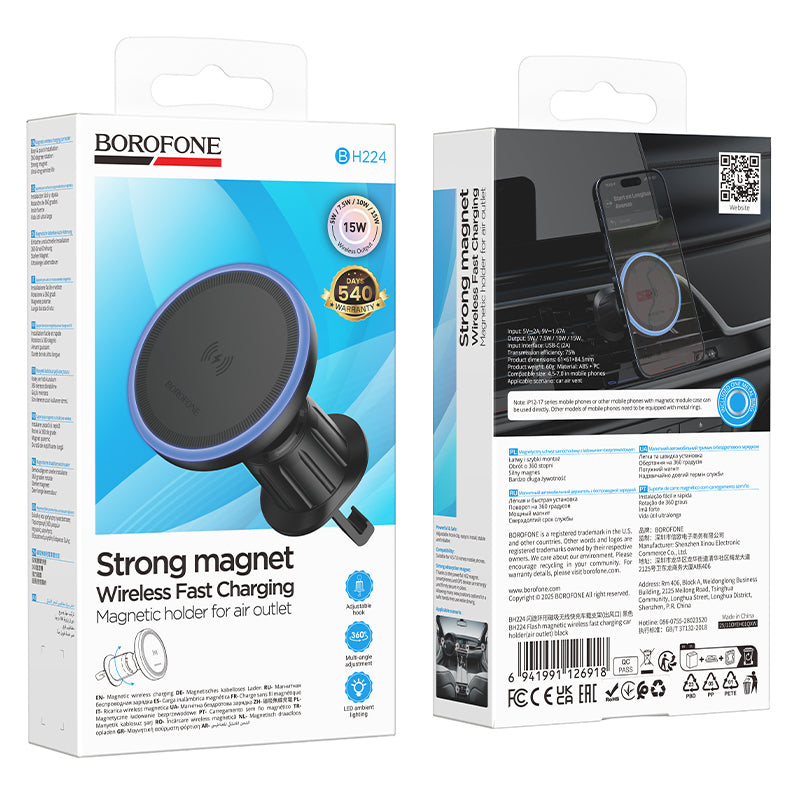 Chargeur Auto Sans Fil Borofone BH224 Flash, 15W, 1.67A, Noir