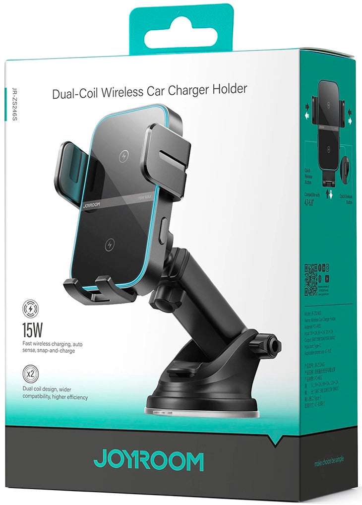 Chargeur Auto Sans Fil Joyroom JR-ZS246s, 15W, 1.67A, Noir