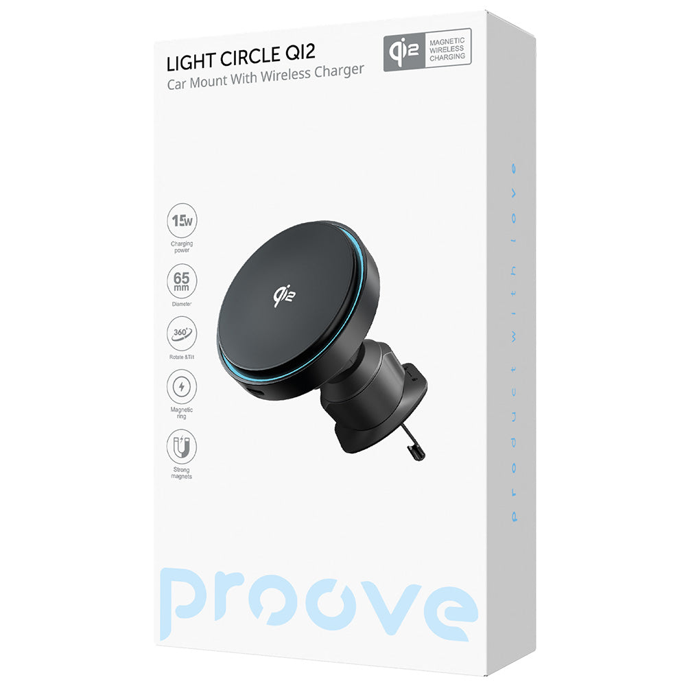Chargeur Auto Sans Fil Proove Light Circle, 15W, 1.67A, Gris WHLC15010002