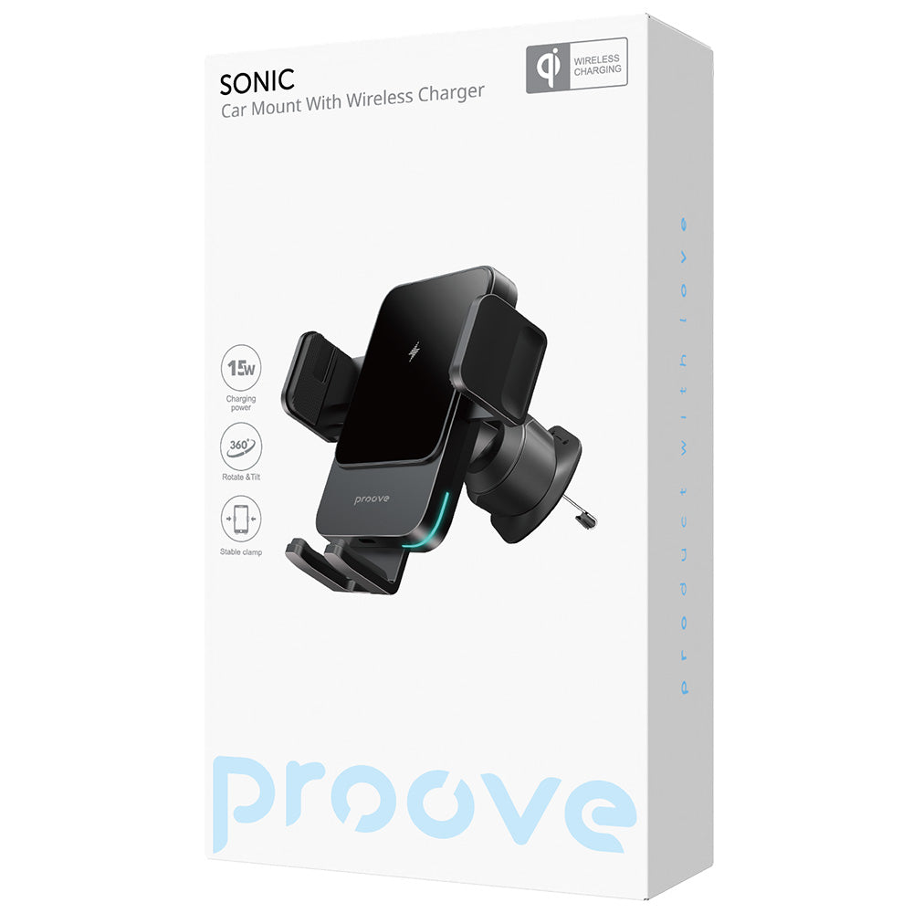 Chargeur Auto Sans Fil Proove Sonic, 15W, 1.67A, Gris WHSN15002001
