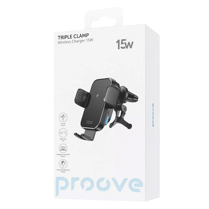 Chargeur Auto Sans Fil Proove Triple Clamp, 15W, 1.67A, Noir WHTC15010001