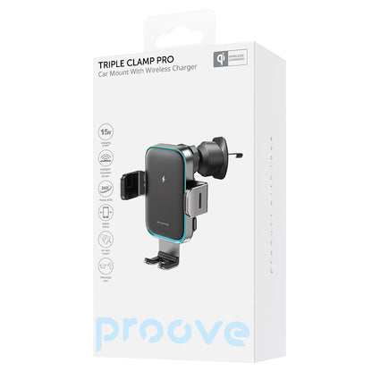 Chargeur Auto Sans Fil Proove Triple Clamp Pro, 15W, 1.67A, Gris WHTP15010004