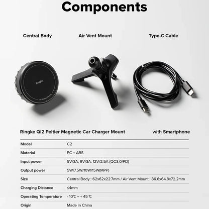 Chargeur Auto Sans Fil Ringke, 15W, 1.67A, Noir