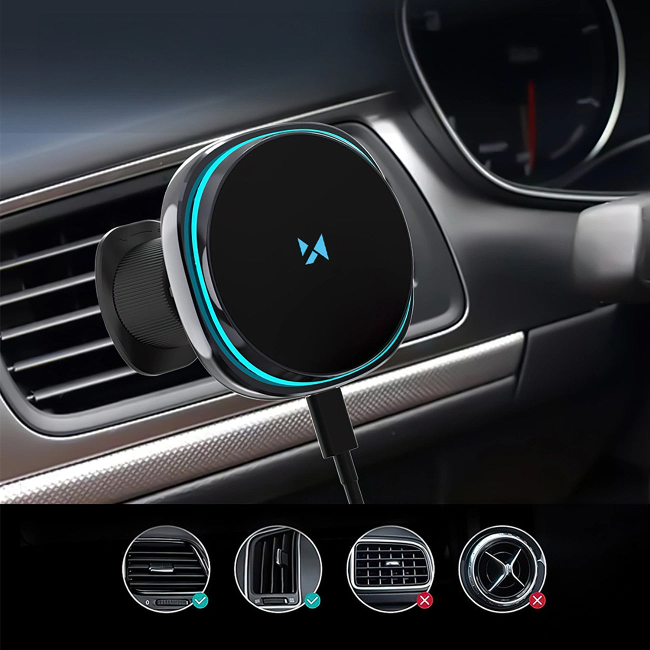 Chargeur Auto Sans Fil WZK WCT5-Q6S2Y, 15W, 1.67A, Noir