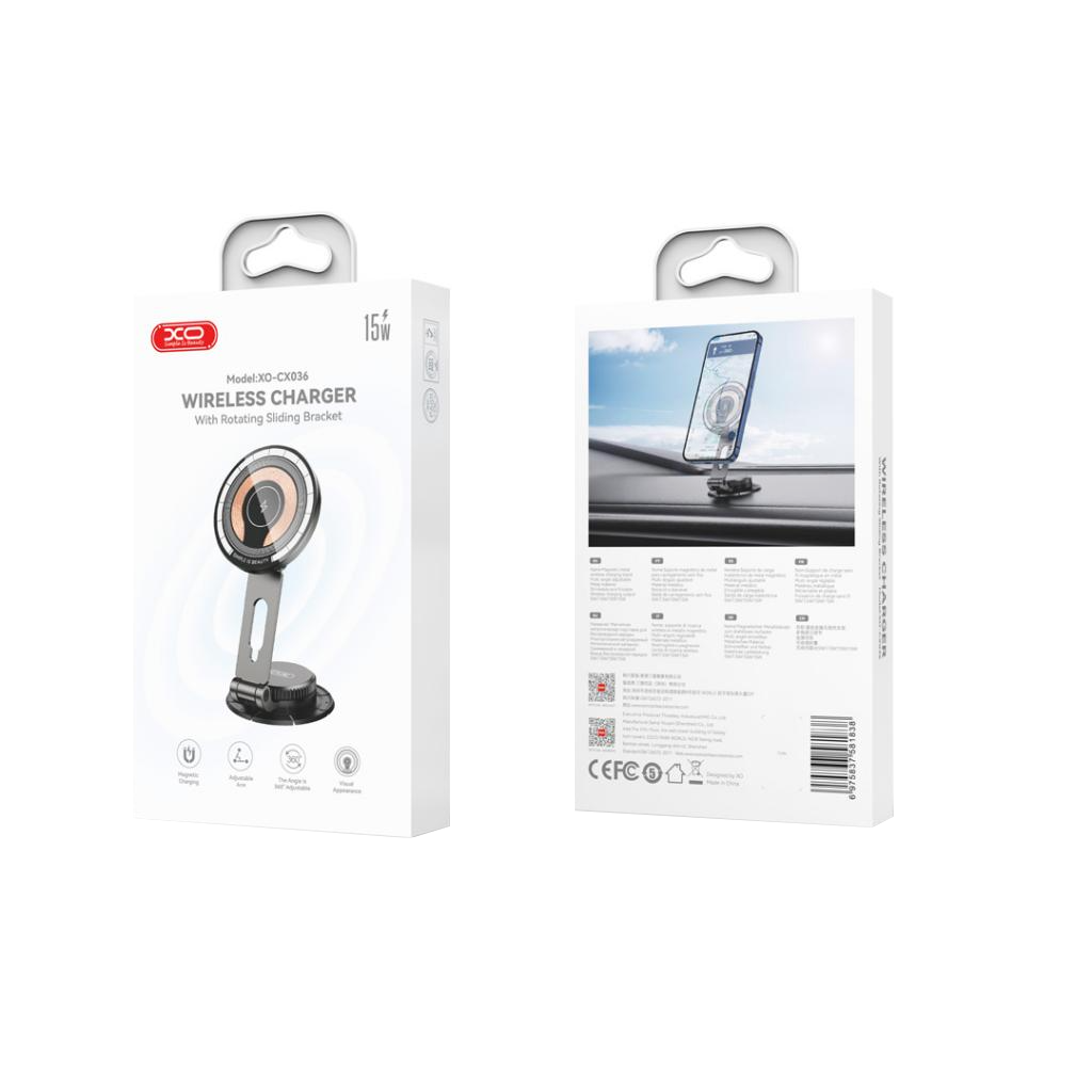 Chargeur Auto Sans Fil XO Design CX036, 15W, 1.67A, Noir