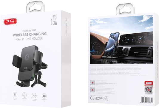 Chargeur Auto Sans Fil XO Design WX041 Vent, 15W, 1.67A, Noir