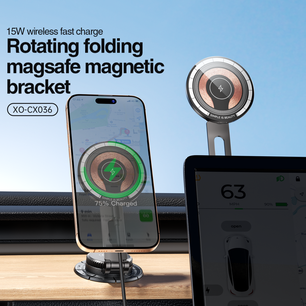 Chargeur Auto Sans Fil XO Design CX036, 15W, 1.67A, Noir