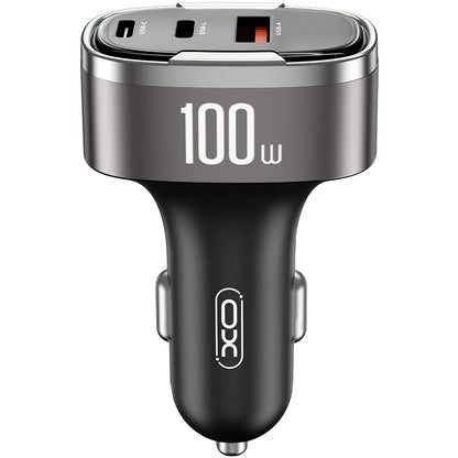 Chargeur Auto XO Design CC61, 100W, 3A, 1 x Lightning - 1 x USB-A - 1 x USB-C, Gris