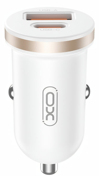 Chargeur de voiture XO Design CC56, 30W, 3A, 1 x USB-A - 1 x USB-C, Blanc