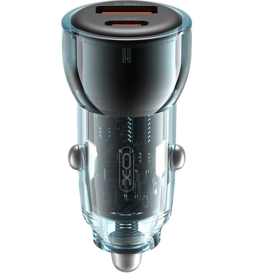 Chargeur Auto XO Design CC60, 60W, 3A, 1 x USB-A - 1 x USB-C, Bleu