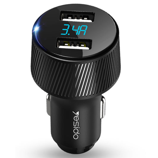 Chargeur de voiture Yesido Y31 Display, 18W, 3A, 2 x USB-A, Noir
