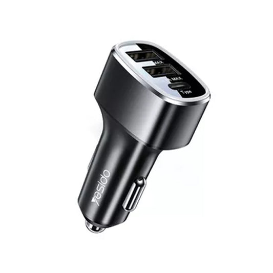 Chargeur de voiture Yesido Y47, 49W, 3A, 2 x USB-A - 1 x USB-C, Noir