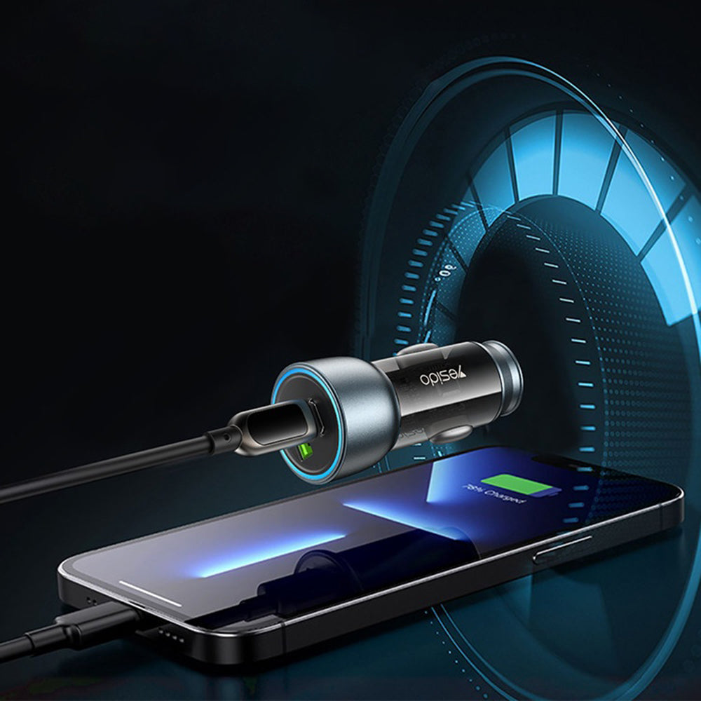 Chargeur de voiture Yesido Y49, 30W, 3A, 1 x USB-A - 1 x USB-C, Gris