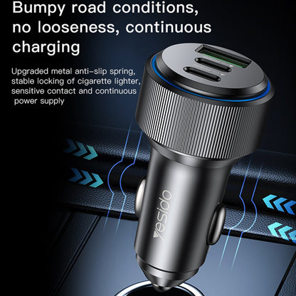 Chargeur de voiture Yesido Y50, 60W, 3A, 1 x USB-A - 2 x USB-C, Noir