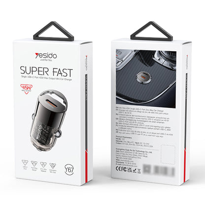Chargeur de voiture Yesido Y67, 45W, 3A, 1 x USB-C, Noir