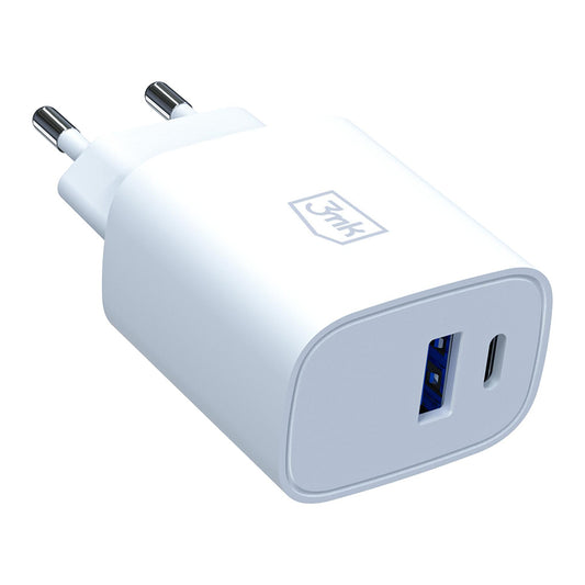 Chargeur Secteur 3MK FlowPower, 30W, 1 x USB-A - 1 x USB-C, Blanc