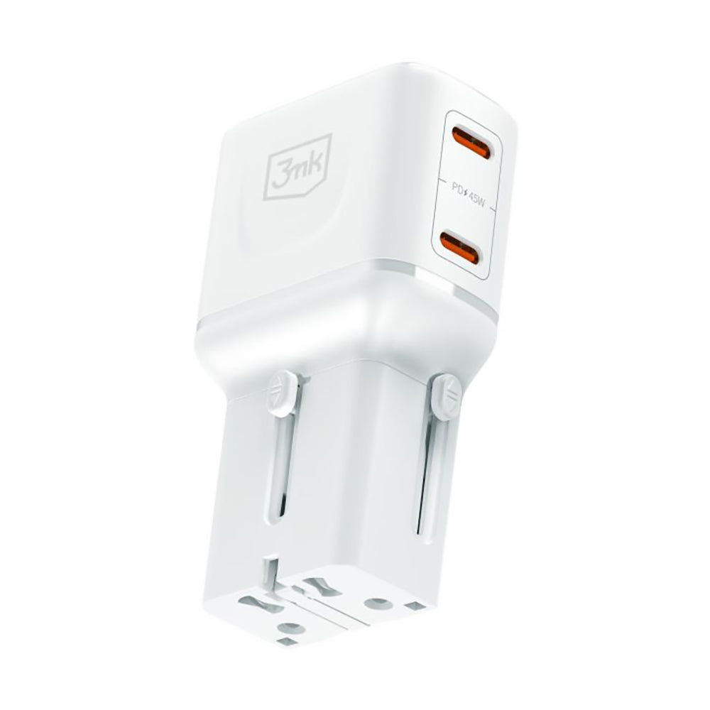 Chargeur secteur 3MK Globe Travel, 45W, 3A, 2 x USB-C, Blanc