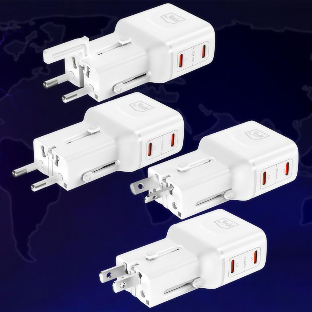 Chargeur secteur 3MK Globe Travel, 45W, 3A, 2 x USB-C, Blanc