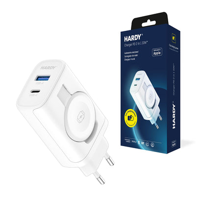 Chargeur Réseau 3MK Hardy 2en1, 33W, 3A, 1 x USB-A - 1 x USB-C, Blanc