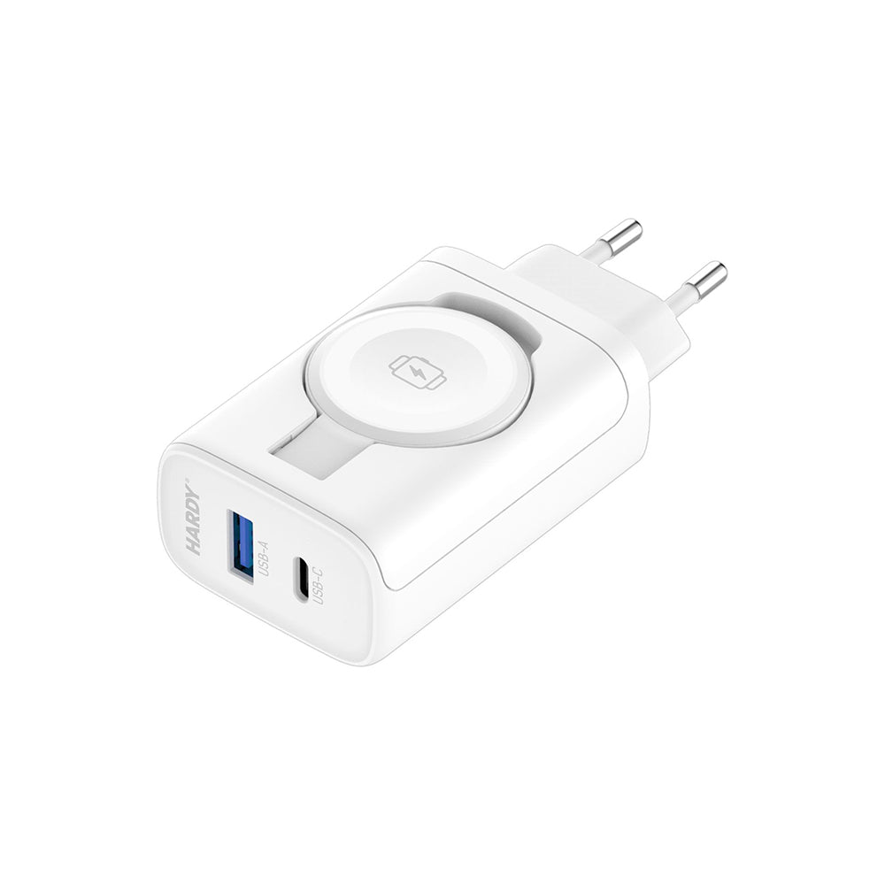 Chargeur Réseau 3MK Hardy 2en1, 33W, 3A, 1 x USB-A - 1 x USB-C, Blanc