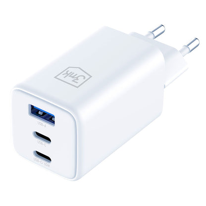 Chargeur Réseau 3MK Hyper, 65W, 3.25A, 1 x USB-A - 2 x USB-C, Blanc