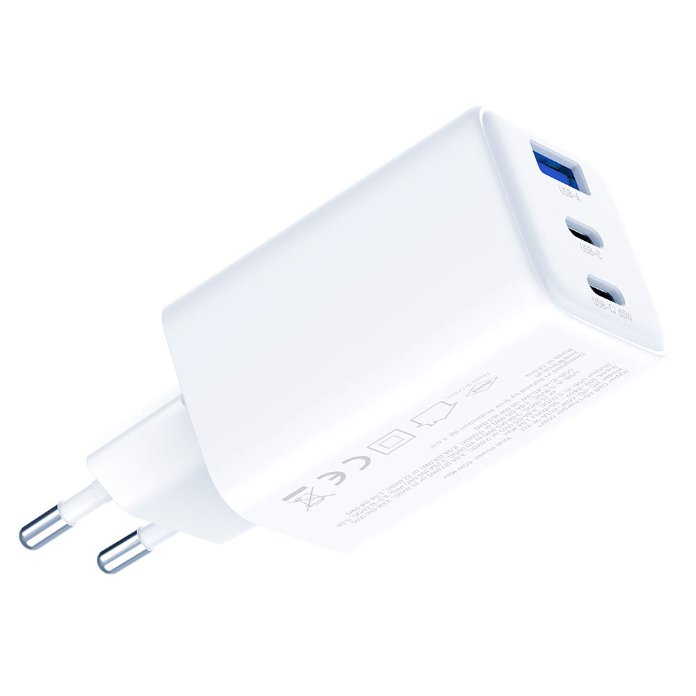 Chargeur Réseau 3MK Hyper, 65W, 3.25A, 1 x USB-A - 2 x USB-C, Blanc