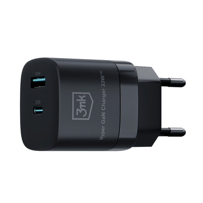 Chargeur réseau 3MK HyperCharger GaN, 33W, 3A, 1 x USB-A - 1 x USB-C, Noir 