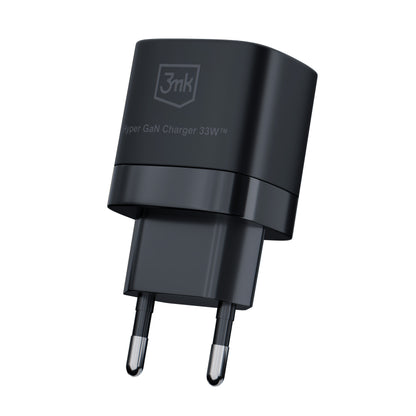 Chargeur réseau 3MK HyperCharger GaN, 33W, 3A, 1 x USB-A - 1 x USB-C, Noir 