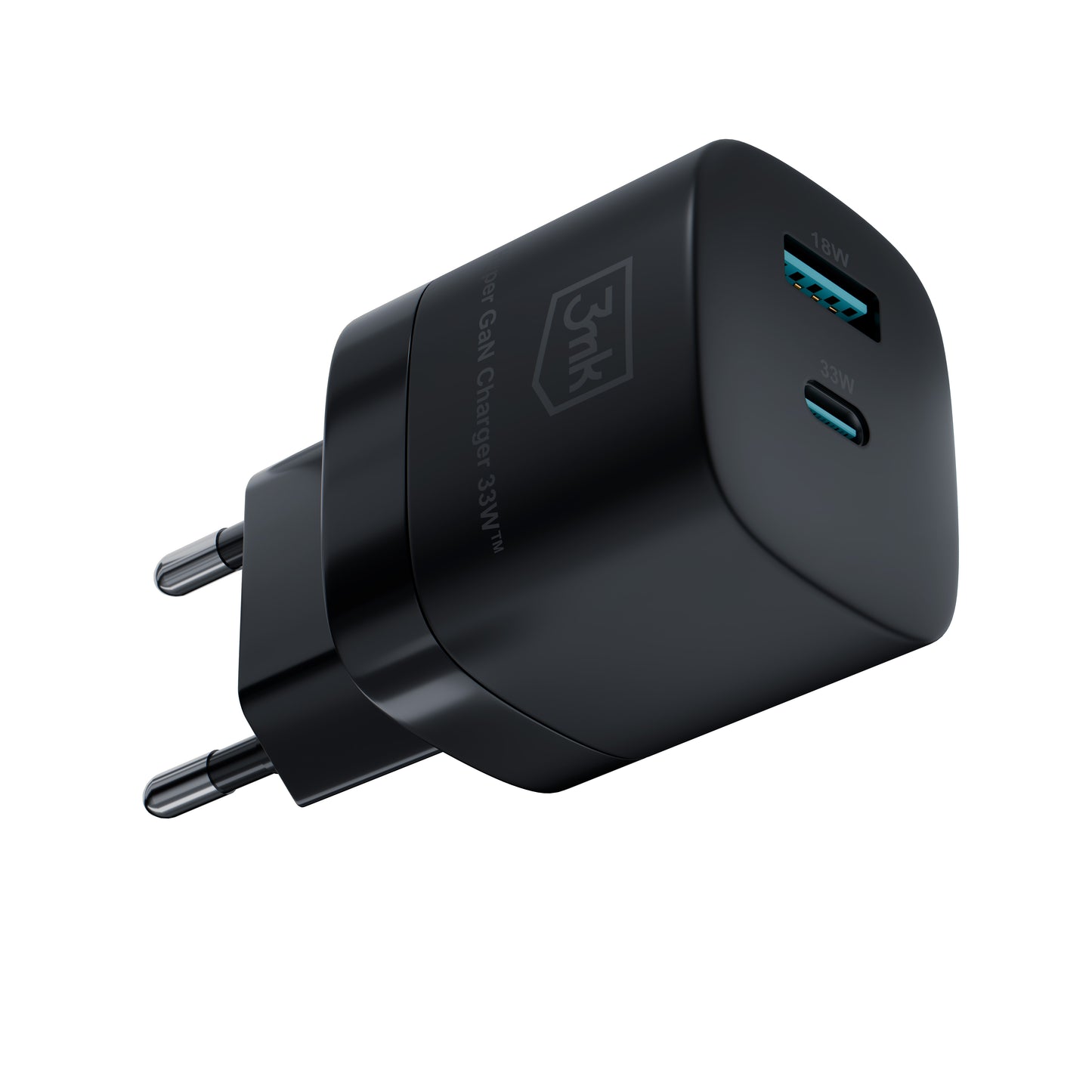 Chargeur réseau 3MK HyperCharger GaN, 33W, 3A, 1 x USB-A - 1 x USB-C, Noir 