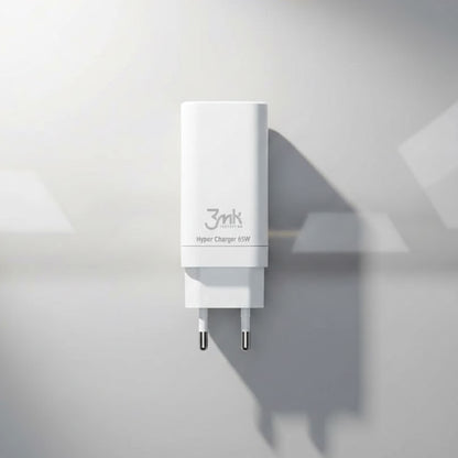 3MK HyperCharger Wall Charger, 65W, 5A, 1 x USB-A - 2 x USB-C, White
