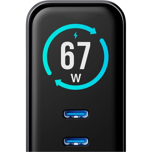 Chargeur Secteur 3MK InCharge Lumin Display, 67W, 5A, 1 x USB-A - 2 x USB-C, Noir