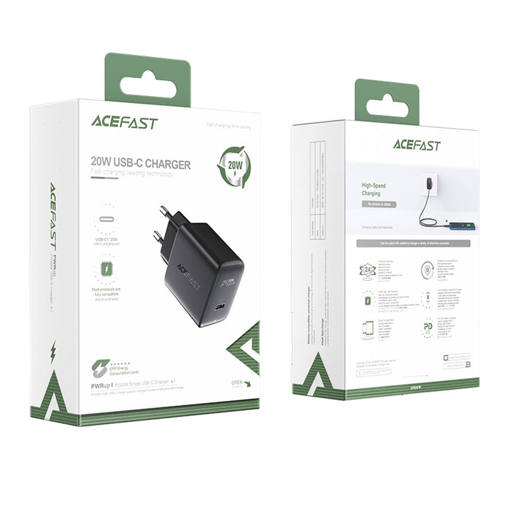 Chargeur réseau Acefast A1, 20W, 3A, 1 x USB-C, Noir