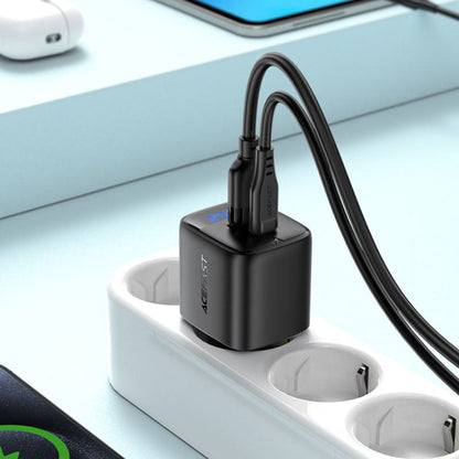 Chargeur Réseau Acefast A114 Display, 25W, 3A, 1 x USB-A - 1 x USB-C, Noir