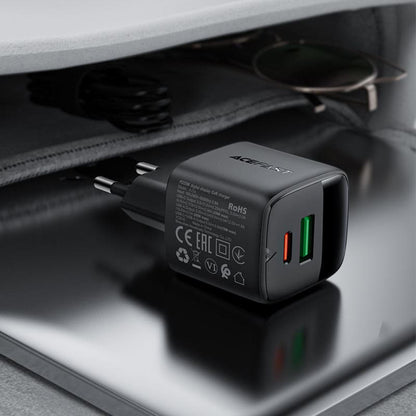 Chargeur Réseau Acefast A114 Display, 25W, 3A, 1 x USB-A - 1 x USB-C, Noir