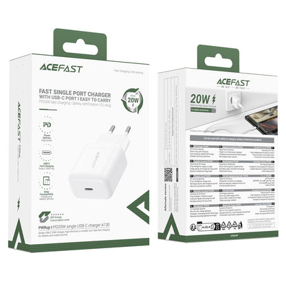 Chargeur réseau Acefast A130, 20W, 3A, 1 x USB-C, Blanc