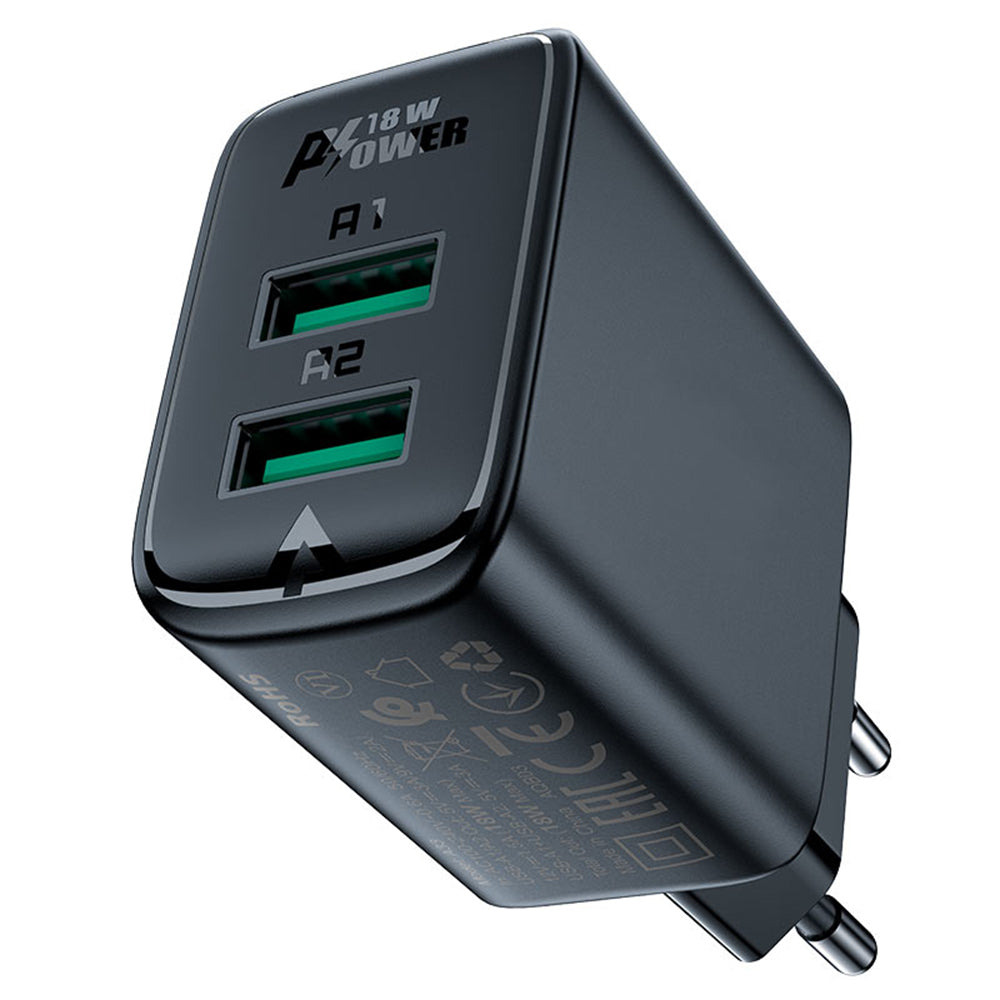 Chargeur réseau Acefast A33, 18W, 3A, 2 x USB-A, Noir