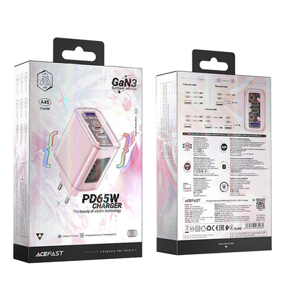 Chargeur réseau Acefast A45 Exploration, 65W, 3.25A, 1 x USB-A - 2 x USB-C, Rose