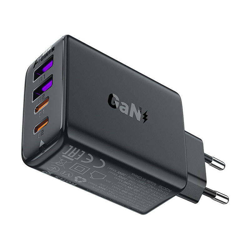 Chargeur réseau Acefast A61, 45W, 3A, 2 x USB-A - 2 x USB-C, Noir 