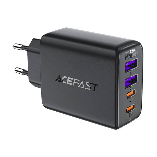 Chargeur réseau Acefast A61, 45W, 3A, 2 x USB-A - 2 x USB-C, Noir 