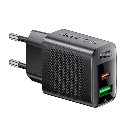 Acefast A98 Network Charger, 30W, 3A, 1 x USB-A - 1 x USB-C, Black