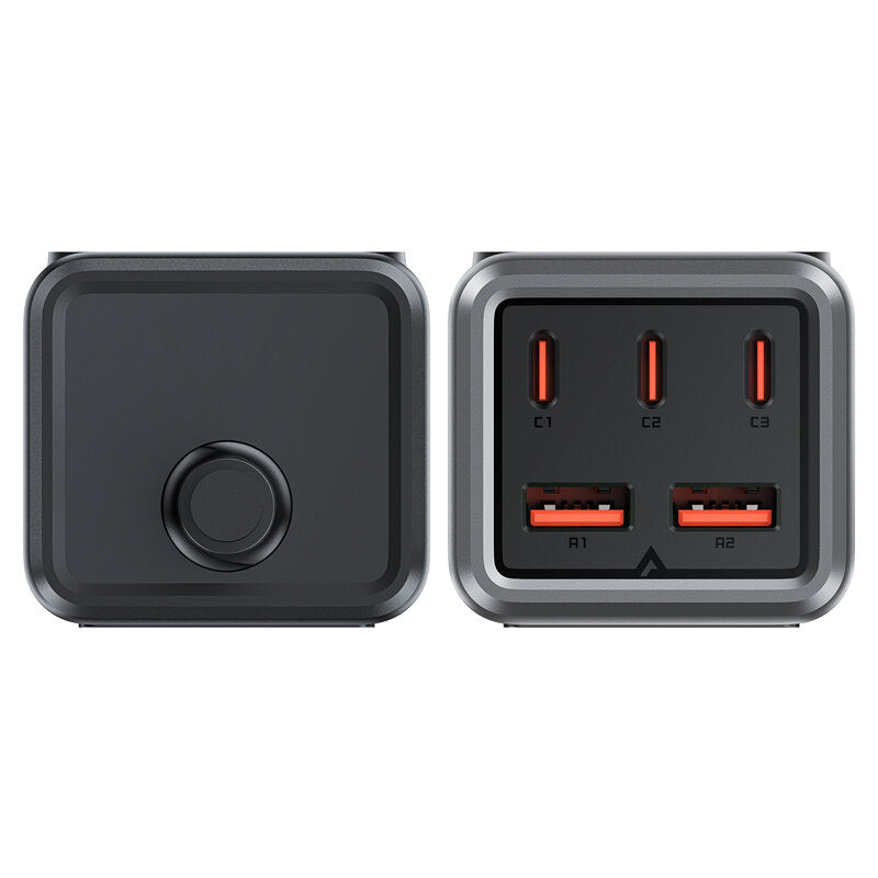 Chargeur réseau Acefast Z2 GaN, 75W, 5A, 2 x USB-A - 3 x USB-C - 1 x Schuko, Gris