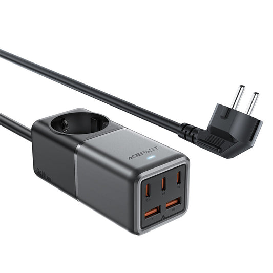 Chargeur réseau Acefast Z2 GaN, 75W, 5A, 2 x USB-A - 3 x USB-C - 1 x Schuko, Gris