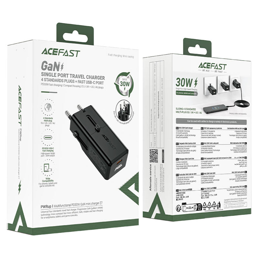 Chargeur Réseau Acefast Z7 Travel, 30W, 3A, 1 x USB-C, Noir