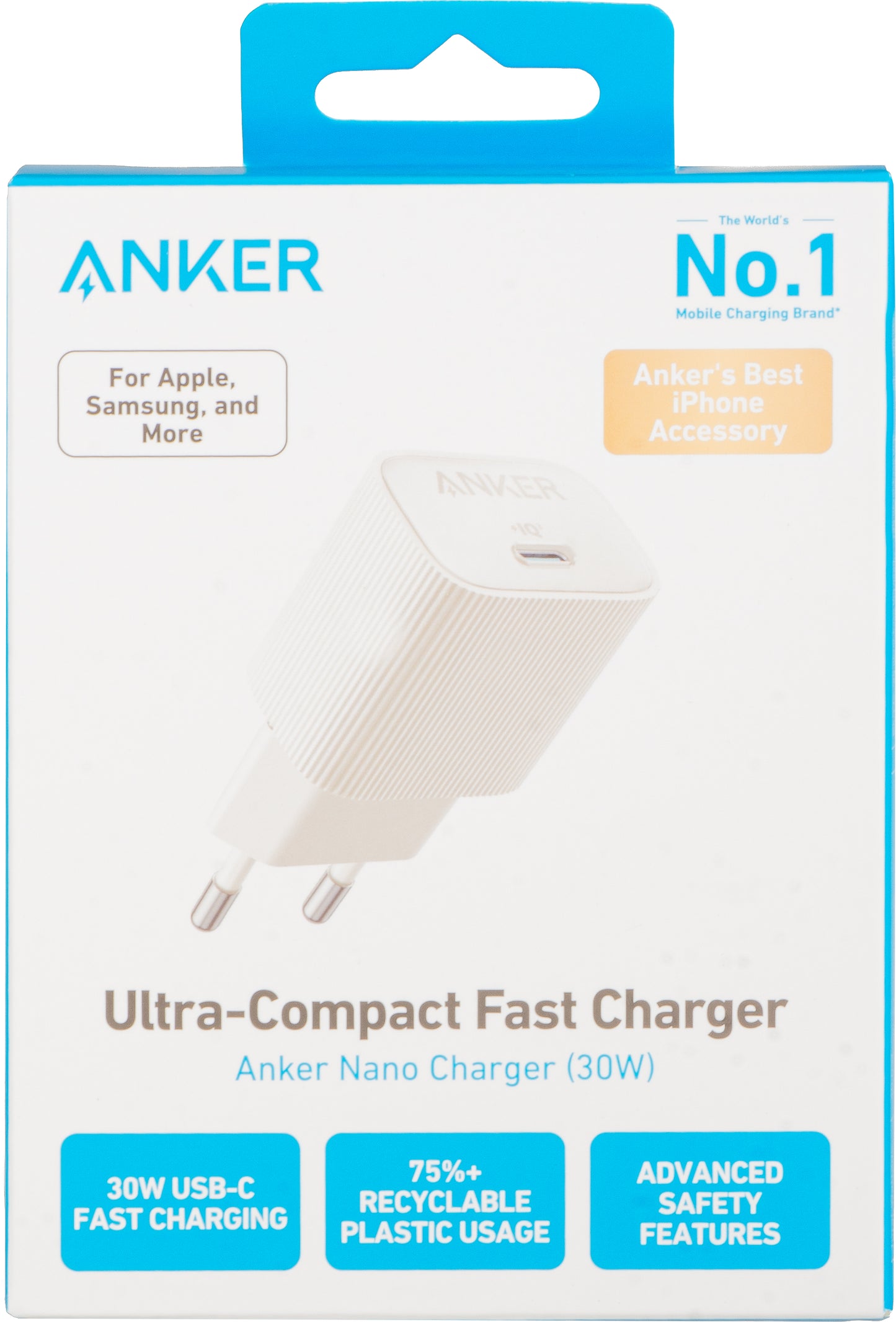 Chargeur réseau Anker 511 Nano 4, 30W, 3A, 1 x USB-C, blanc A2337G21 