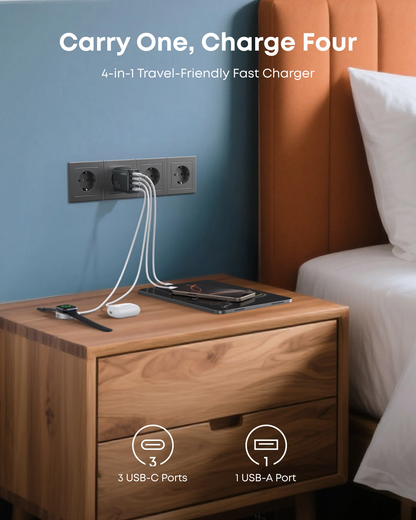 Anker Zolo Wall Charger, 70W, 1 x USB-A - 3 x USB-C, Black A121CG11