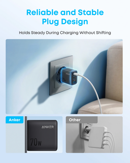 Anker Zolo Wall Charger, 70W, 1 x USB-A - 3 x USB-C, Black A121CG11