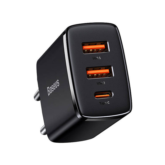 Baseus Chargeur réseau compact, 30W, 3A, 1 x USB-C - 2 x USB-A, Noir CCXJ-E01