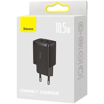 Chargeur réseau compact Baseus, 10,5W, 2,1A, 2 x USB-A, noir CCXJ010201 