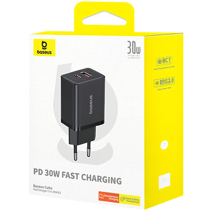 Chargeur réseau Baseus Cube, 30W, 2,4A, 1 x USB-A - 1 x USB-C, Noir P10111404113113-00 